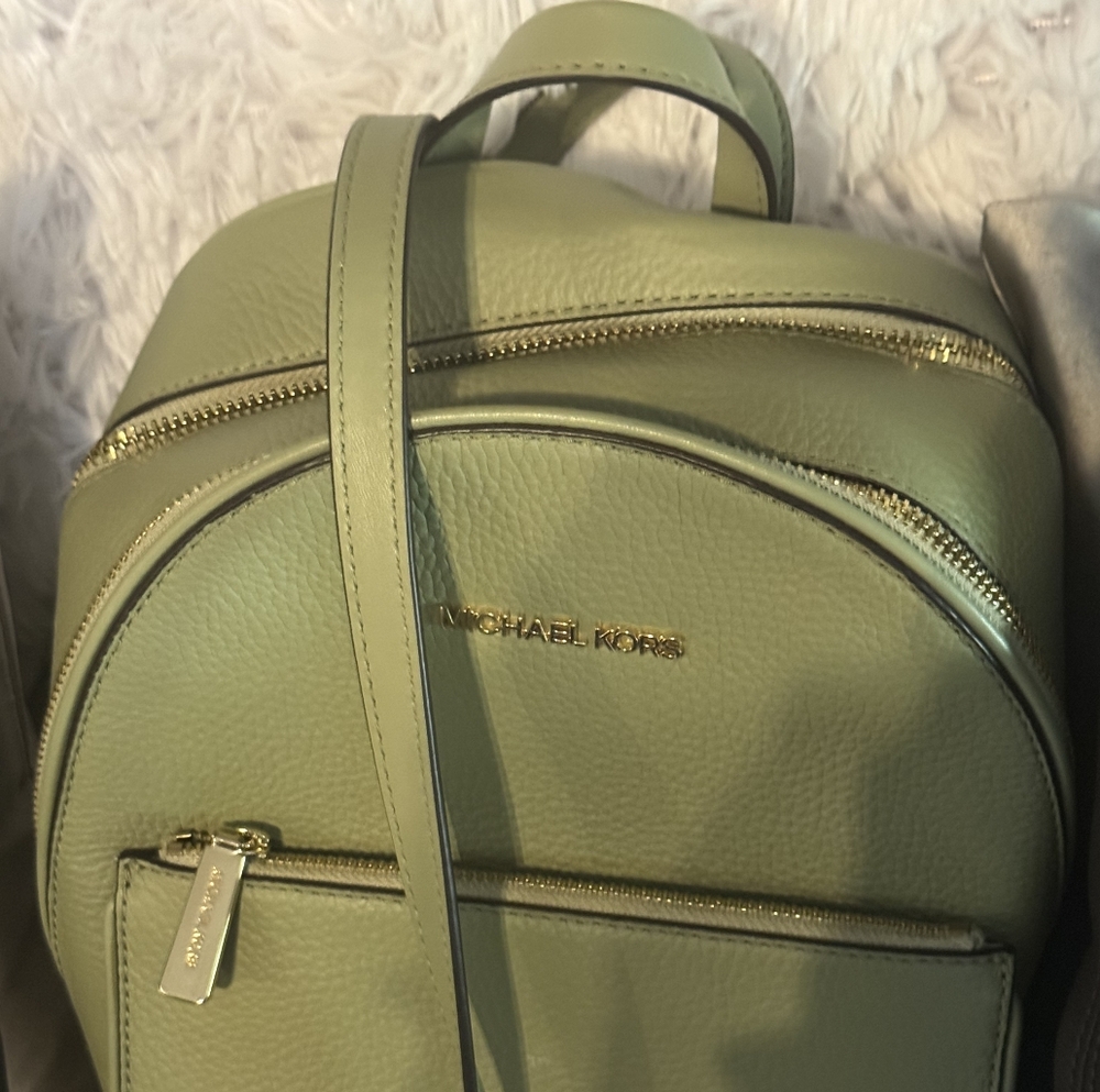 Michael Kors Green Backpack with Vertical Panel Detailing